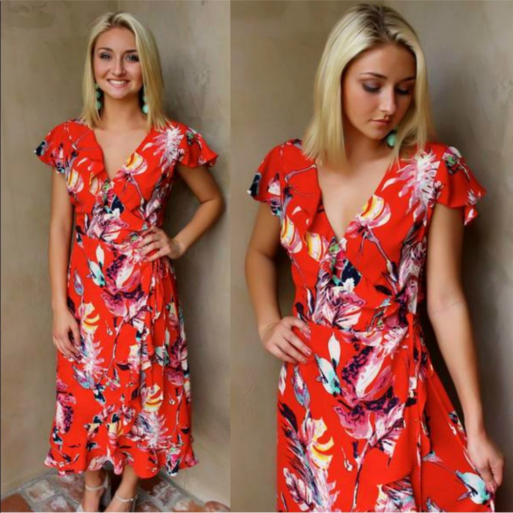 Red Floral High Low Dress